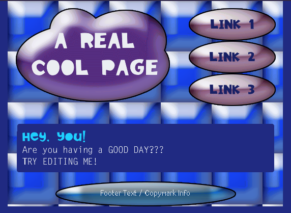 A very colorful and poorly designed web page, titled 'A real cool page'