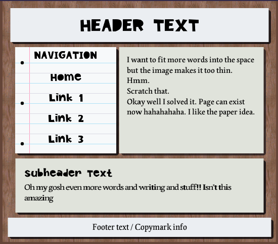 A very simple page template featuring wood grain and a paper theme.