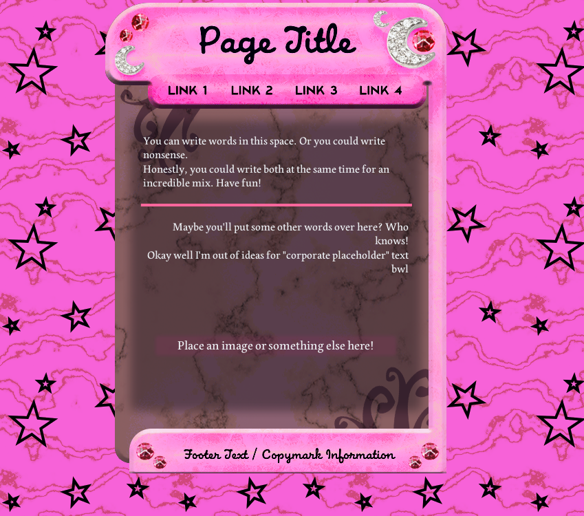 A page template with a lot of pink coloring and shiny jewelry.