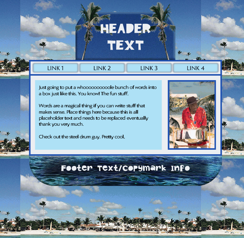 A page template with a picture background and overall Caribbean theme.