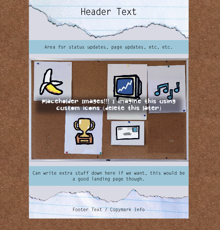 A page template with a corkboard in the middle, to act as site navigation.