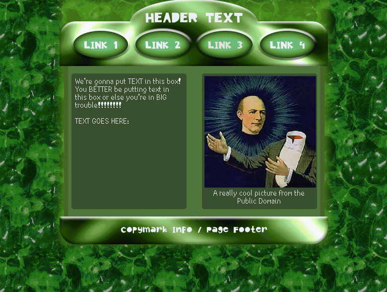 A page template with a lot of gross looking green elements.