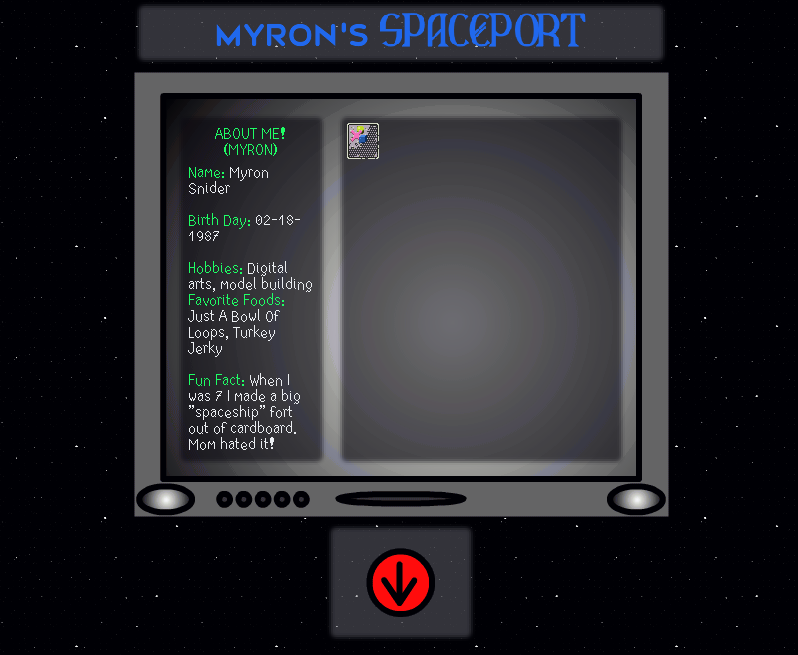 A TV screen showing details about the page's creator