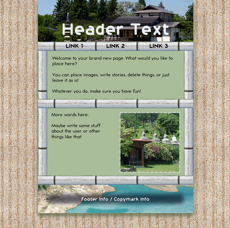 A page featuring bamboo and sand, to give a 'zen' vibe